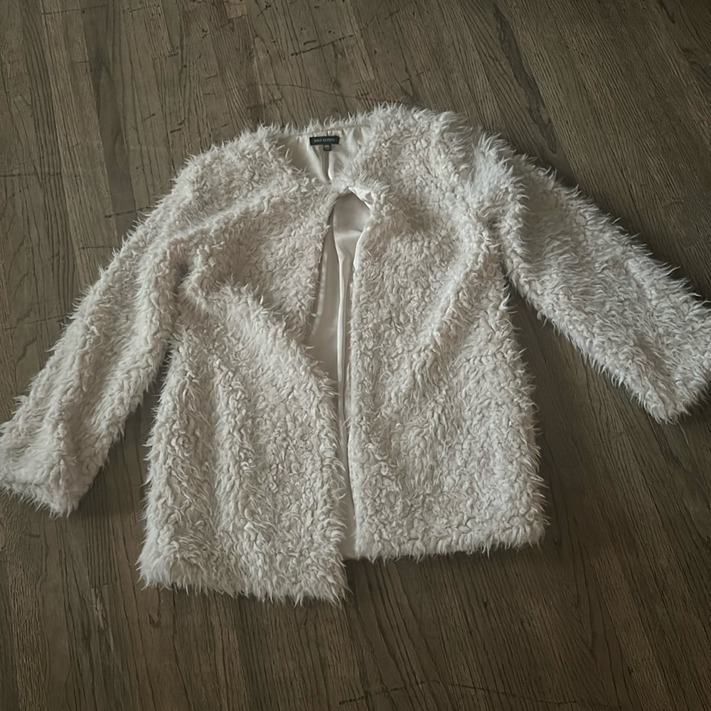 Max Edition White Faux Fur Jacket in a size Large